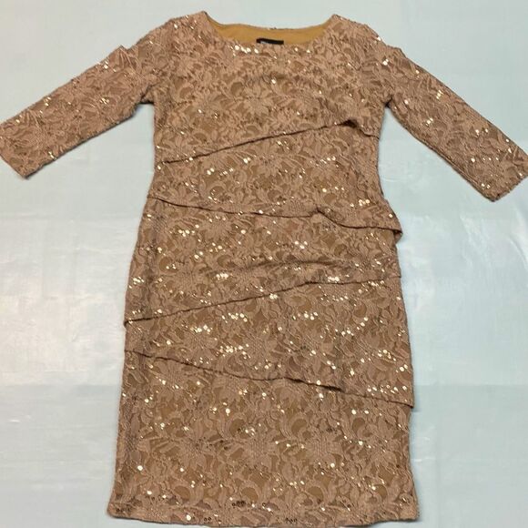 Sequined Layered Office Party Dress With Sleeves - Picture 1 of 13